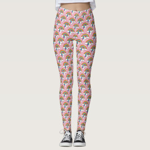 Leggings Unicorne et arc-en-ciel avec nuages Kawaii