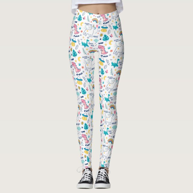 Leggings Unicorne Et Dinosaure (Devant)
