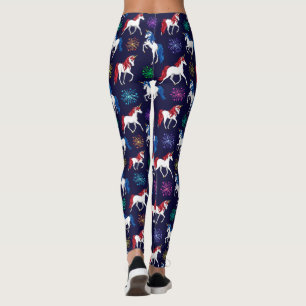 Leggings Unicornes Bleues Blancs Patriotique Américain