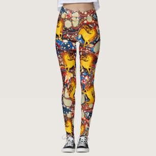 LEGGINGS UNICORNES D'OR, EFFETS MARBÉS BLEU ROUGE, CERCLES