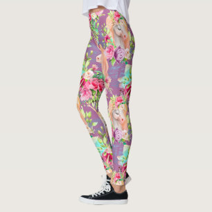Leggings Unicornes florales pourpres