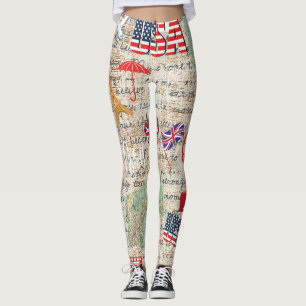 Leggings Unique Mode États-Unis Cartes et texte rustique