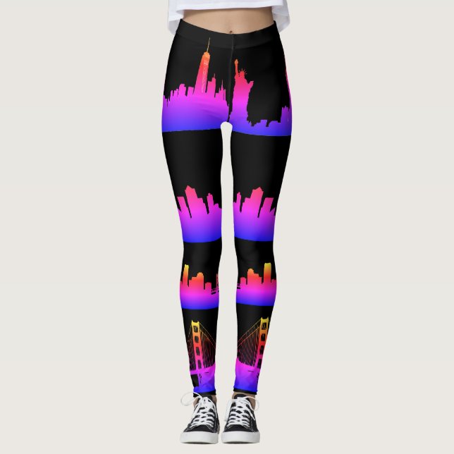 Leggings USA City Skylines Neon Nightlife (Devant)