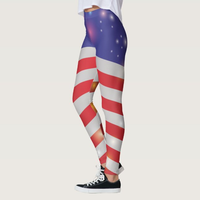 Leggings USA Stars & Stripes American Flag Light & firework (Gauche)