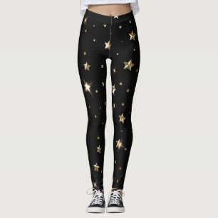 Leggings Vacances Black et Gold Faux Metal Christmas Stars
