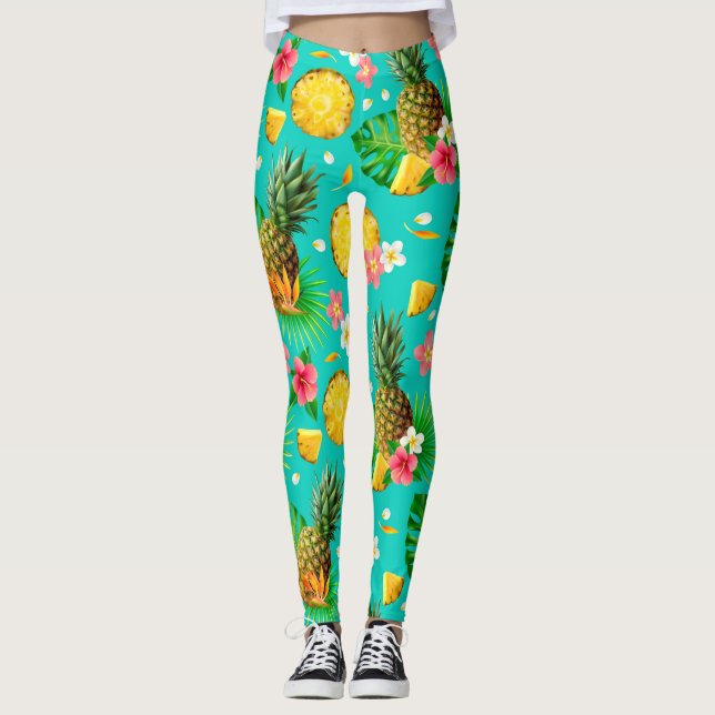 Leggings Vacances d'été Ananas Jaune Vert (Devant)