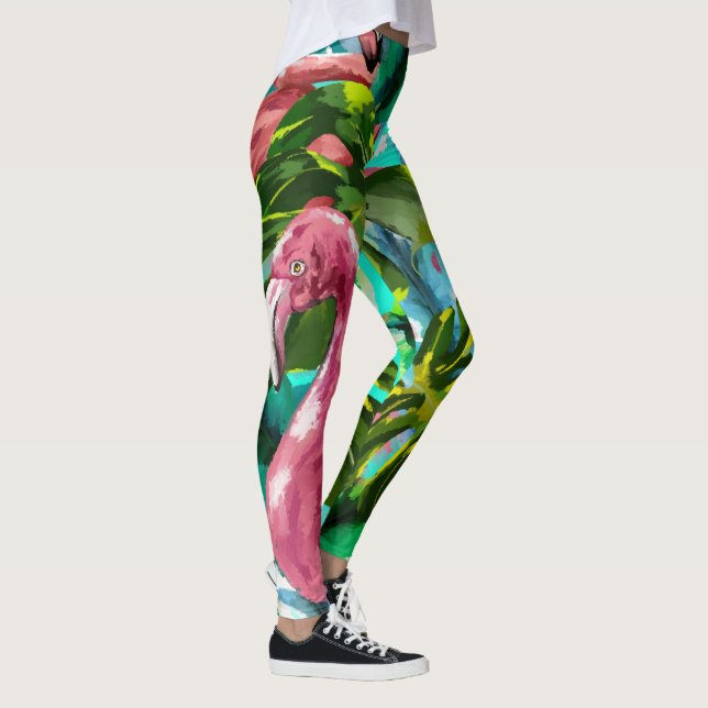 Leggings Vacances Tropical Green Palm Flamants roses roses (Droite)