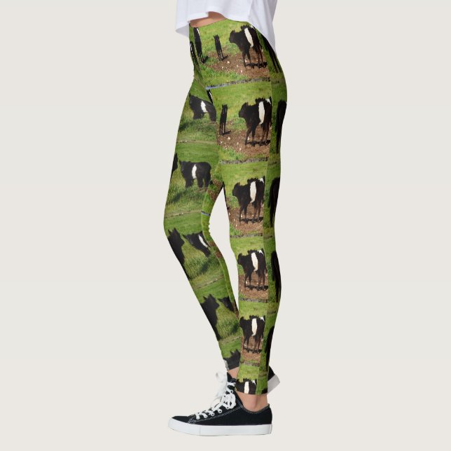 Leggings Vache blanche laiteuse à ceinture noire, (Gauche)