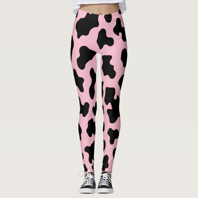 Leggings Vache blanche noire et rose Imprimer (Devant)