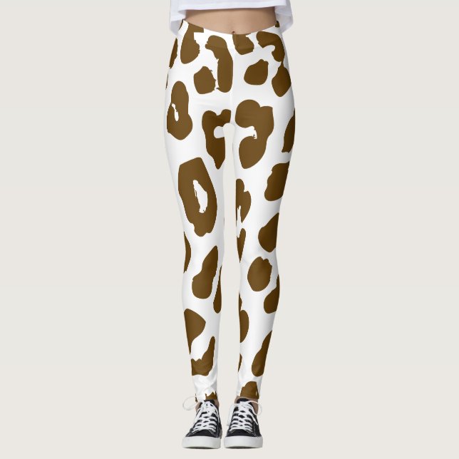 Leggings Vache d'Halloween Imprimer Brown et blanc (Devant)