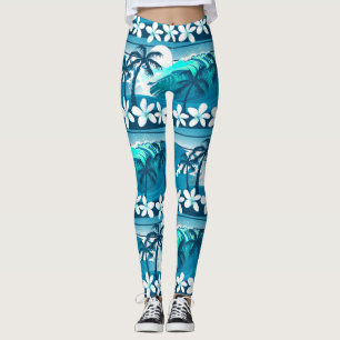 Leggings vague de surf tropicale avec palmiers
