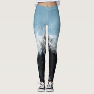 Leggings Vague marine : design peint à la main