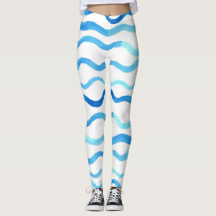 Leggings Vagues Aquarelle : bleu turquoise sans joint.