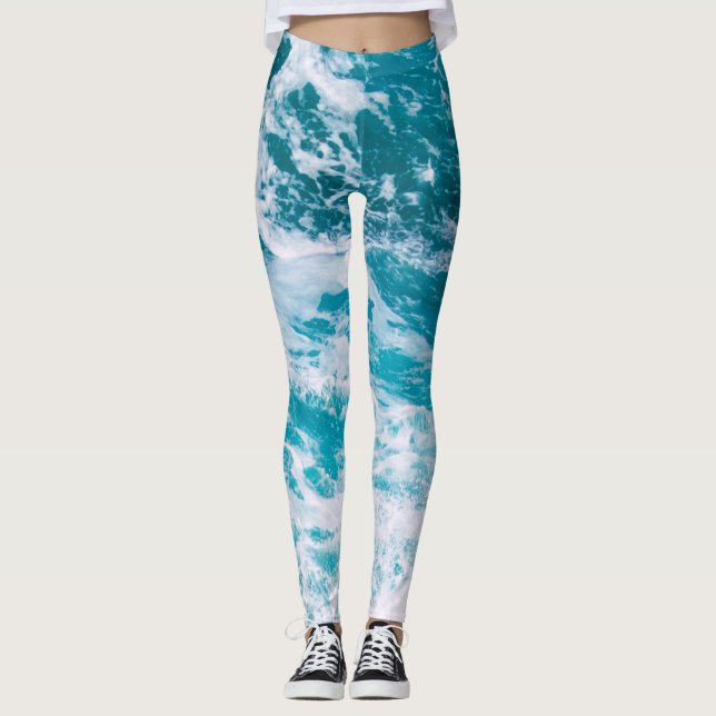 Leggings Vagues de l'océan bleu (Devant)