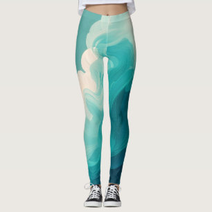 Leggings Vagues fluides sarcelle et blanc