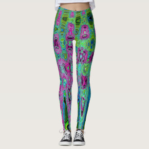 Leggings Vagues rétro Super roses et bleues chaudes