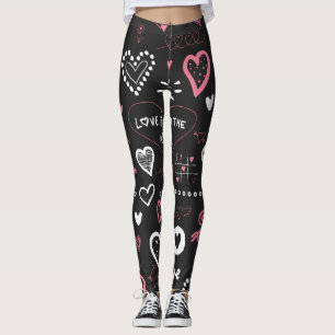 Leggings Valentine Doodle Heart Vintage