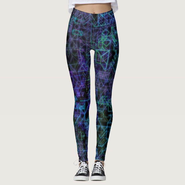 Leggings veines cybernétiques, en bleu et vert : (Devant)