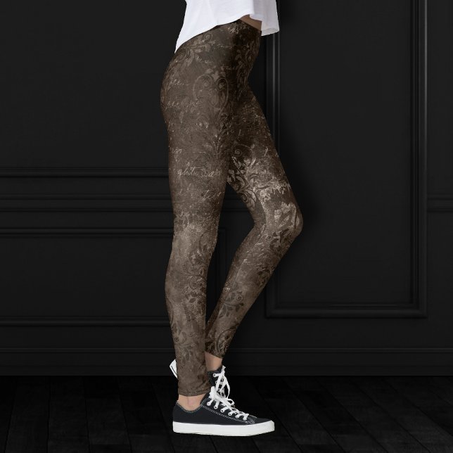 Leggings Velvety Bronze Damask | Grunge baroque Brown (Créateur téléchargé)