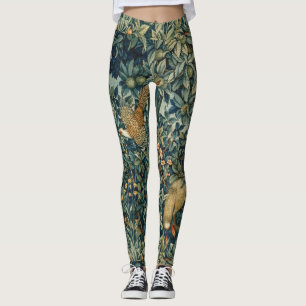 Leggings VERDURE, ANIMAUX FORESTIERS Pheasant, Fox, Vert Fl