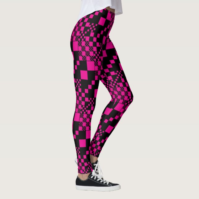 Leggings Vérifié, Chèques - Magenta et Noir (Droite)