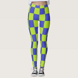 Leggings Vérifié vert citron et bleu 