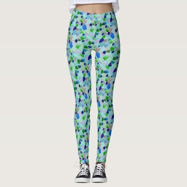 Leggings Verre de mer Turquoise et Blue Beach (Devant)