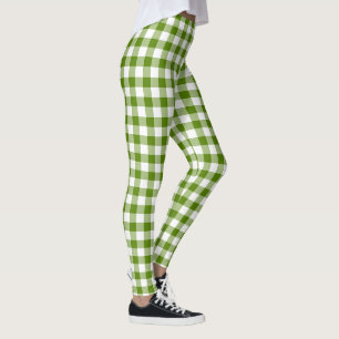 Leggings Vert Avocat Carreaux Gingham Couleur Rétro