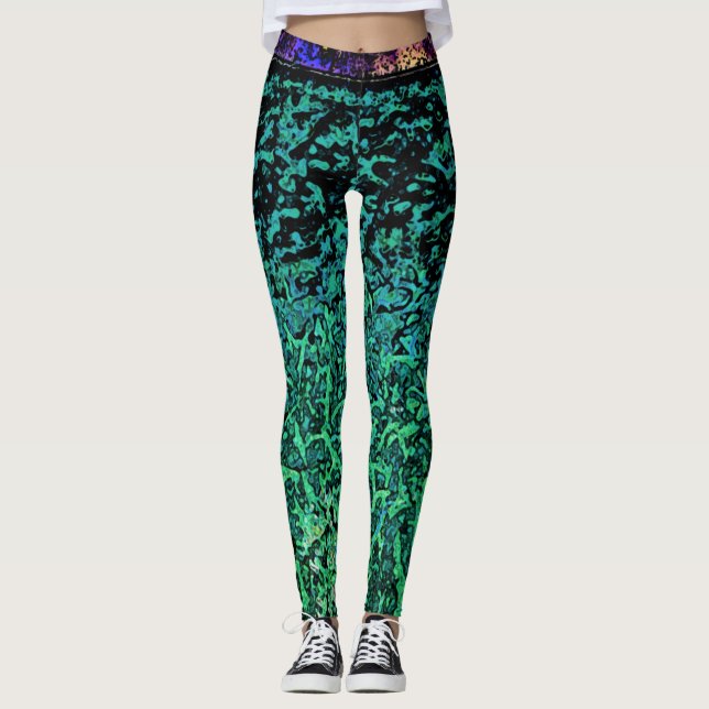 Leggings Vert, Bleu, Motif noir (Devant)