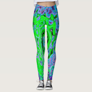 Leggings Vert Citron Groovy Abstrait Rétro Tourbillon Liqui
