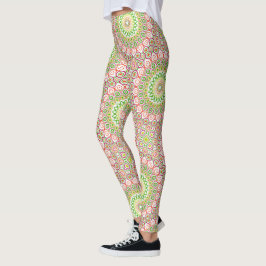 Leggings Vert clair et Motif Magenta Mandala