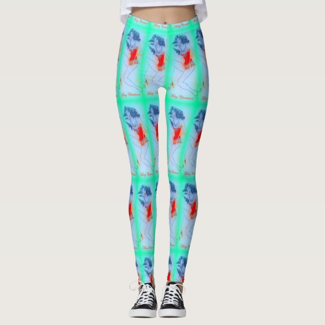 Leggings vert de beauté aux cheveux noirs (Devant)