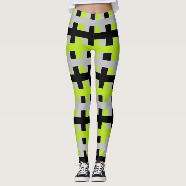 Leggings Vert de chaux Abstrait, argenté et noir (Devant)