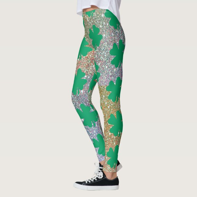 Leggings Vert de la Saint-Patrick Or Pailleté Trèfle Feuill (Gauche)