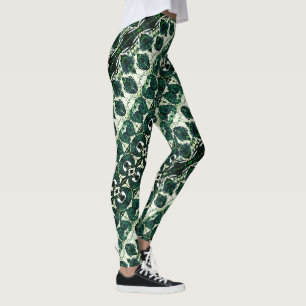 Leggings vert émeraude brut répété sous texture blanche t
