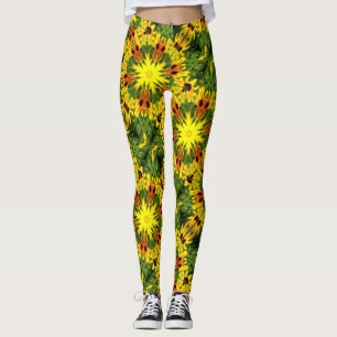 Leggings vert fleur jaune étoiles