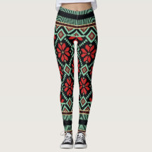 Vert noir rouge de motif floral nordique de