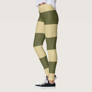Leggings Vert olive et rayures beige