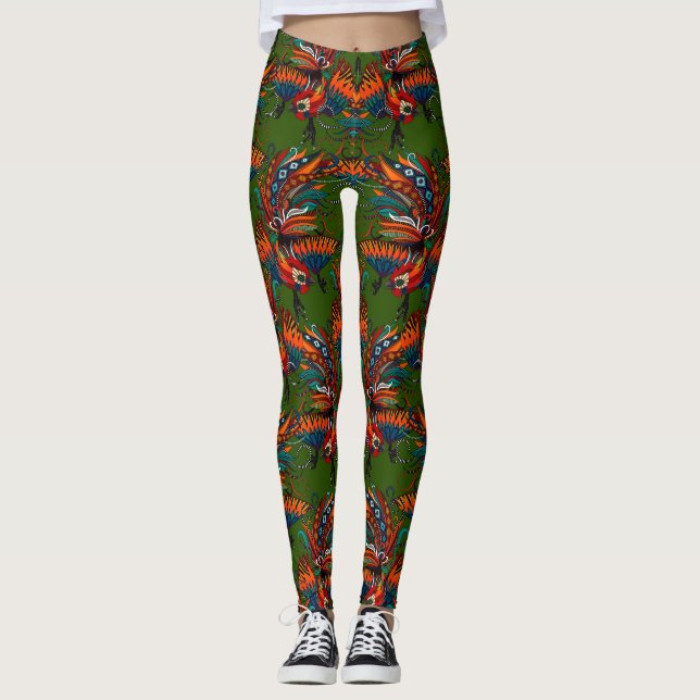 Leggings vert rose coq (Devant)