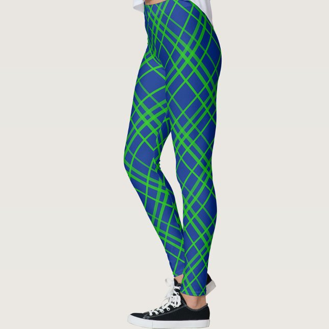 Leggings Vert Sur Bleu Tartan Plaid Design Motif (Créateur téléchargé)