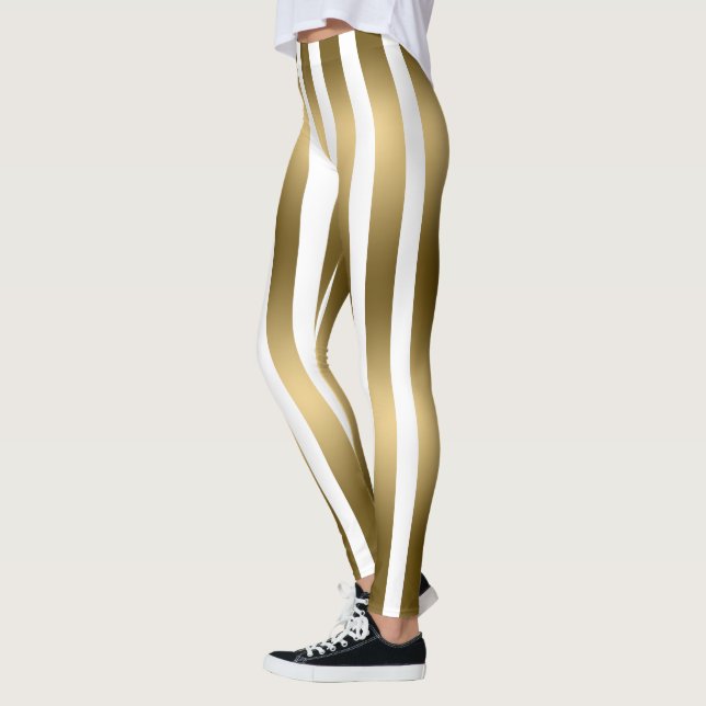 Leggings Verticaux Or Et Blanc À La Mode (Gauche)