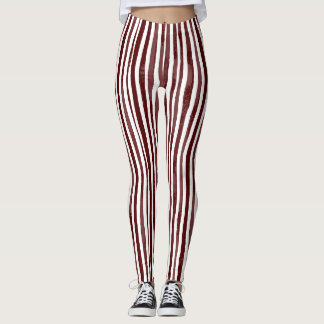 Leggings verticaux rayés marron et blanc