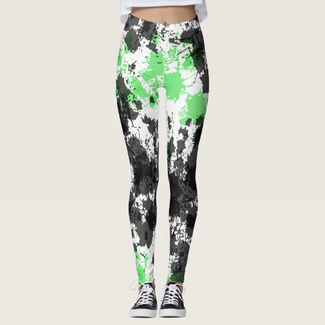 Leggings verts de peinture noire (Devant)