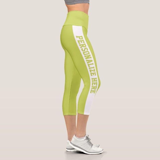 Leggings verts jaunes Capri rayés personnalisés (Droite)