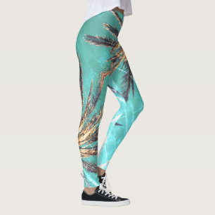 Leggings Vibes d'été Palm Tree Feuilles Pale Green