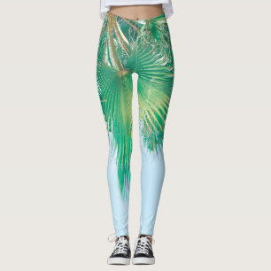 Leggings Vibes d'été Palm Tree Feuilles Pale Green