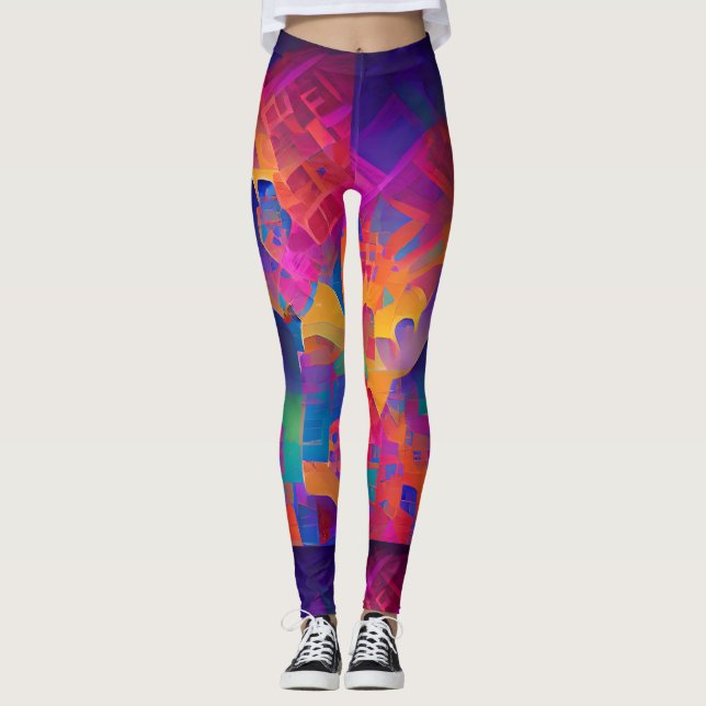 Leggings Vibrant multicolore belle fuchsia jaune violet (Devant)