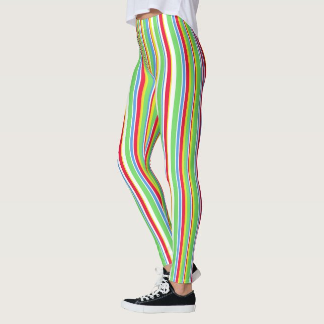 Leggings Vibrant Vert Bleu Rouge Jaune Légendes rayées (Gauche)
