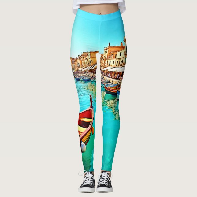Leggings Vie portuaire méditerranéenne dynamique (Devant)