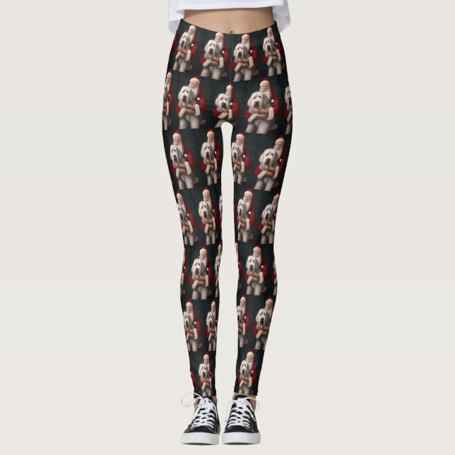 Leggings Vieux chien de berger anglais avec Festin du Père  (Devant)